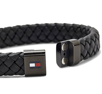 Byzylyk për meshkuj Tommy Hilfiger THJ2790331, lëkurë e gërshetuar, mbyllëse metalike, i zi