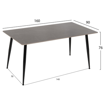 Tavolinë ngrënieje Tom 160x90x76Hcm (HM8588.01), gri/ zezë