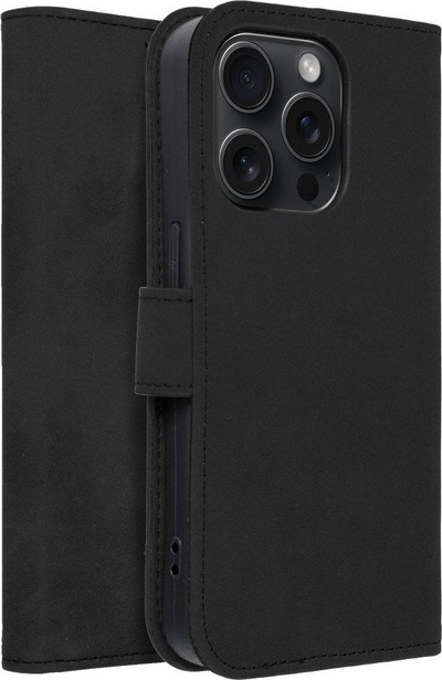 Kapak portofol telefoni OEM Tender për iPhone 15 Pro, me mbajtëse kartash, mbyllje magnetike, i zi