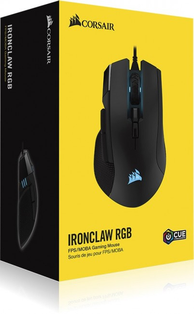 Гејминг глушец Corsair IRONCLAW RGB, 18000 DPI, со кабел, црн