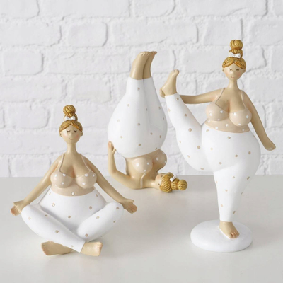 Figurinë zbukuruese Boltze Woman Yoga, 22 cm, polyresin, bezhë edhe e bardhë mat