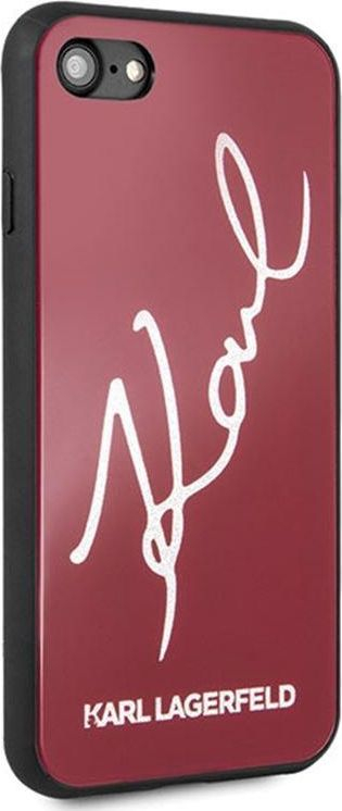 Kapak telefoni Karl Lagerfeld Signature Glitter, për iPhone 8 7, i kuq