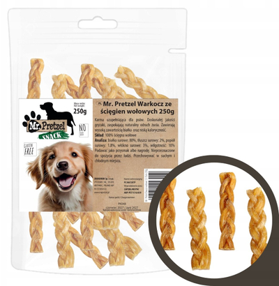 Грицки за кучиња Mr. Pretzel Maced Braid, од тетиви од теле, 250g