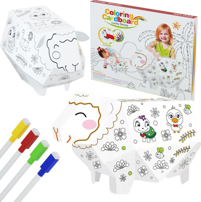 Set kreativ Maksik Sheep, dele prej kartoni për ngjyrosje, me markera, shumëngjyrëshe