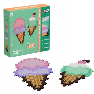 Puzzle ndërtimi Plus Plus Puzzle by Number Ice Cream Cones, 250 copa, 10 ngjyra, shumëngjyrësh
