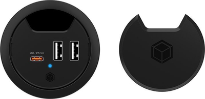 Ngarkues tavoline Icy Box IB-HUB1407, 3 porta USB, vrimë 60mm, i zi
