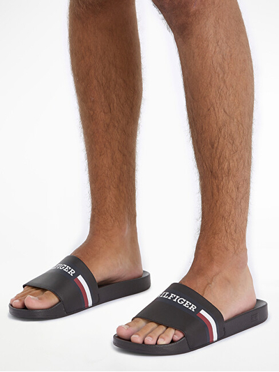 Papuçe për meshkuj Tommy Hilfiger Corporate Hilfiger Pool Slide Black, të zeza