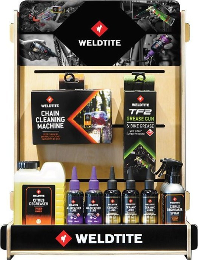 Stand ekspozimi për transmision biçiklete Weldtite Drivetrain Shop Stand, set 21 pjesë, i shumëngjyrshëm