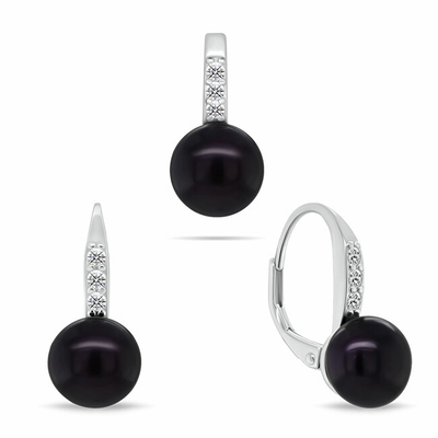 Set Pendant dhe vathë për femra Brilio Silver SET291WBC, të argjendta/ të zeza