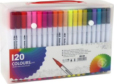 Set markera Leantoys Double-Sided, 120 ngjyra, me organizues, shumëngjyrësh