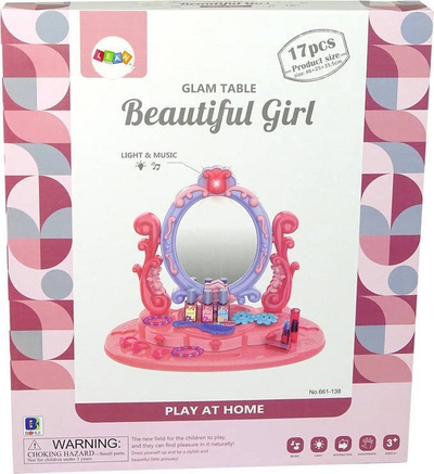 Tavolinë grimi lodër LeanToys Makeup Vanity, pasqyrë me drita e zëra, rozë