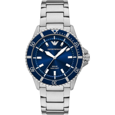 Часовник Emporio Armani AR11697 World Explorer Solar, 42mm, соларен хронограф, сребрен со сини детали