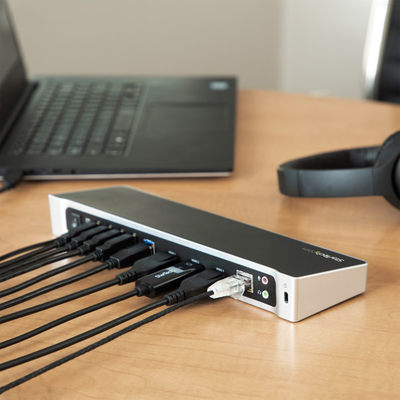 Stacion docking StarTech për tre ekrane USB 3.0, HDMI DP 4K, 5x USB, i zi gri