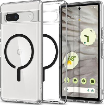Kuti telefoni Spigen Ultra Hybrid OneTap Ring MagSafe për Google Pixel 7a, e tejdukshme, me unazë magnetike, e zezë
