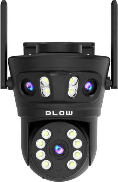 Kamerë sigurie WiFi Blow I-338, IP 8MP, me 3 lente PTZ, e zezë
