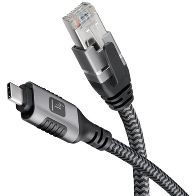 Мрежен кабел Текли USB-C во Гигабит Етернет RJ45, Cat6, 1m, црн