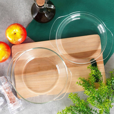 Enë pjekjeje e rrumbullakët me kapak, e thellë, për furrë, xham transparent
