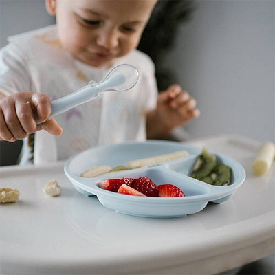 Силиконска лажица за бебиња BabyOno Flexible, 6m+, сина