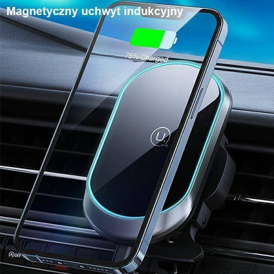 Mbajtës magnetik për makinë Usams CD182ZJ01, karikim wireless 15W, për në grilë të ajrit, i zi