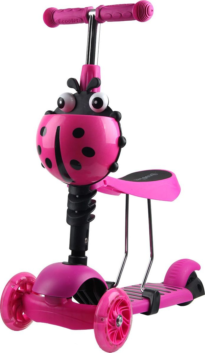 Trotinet Enero Ladybug, 3 rrota, me drita LED, rozë