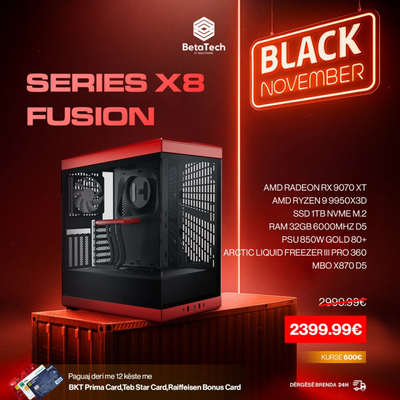 BT Series X8 Fusion – AMD Ryzen 9 9950X3D | AMD Radeon RX 9070 XT 16GB | 32GB DDR5 6000MHz | 1TB NVMe SSD | 850W 80+ Gold PSU