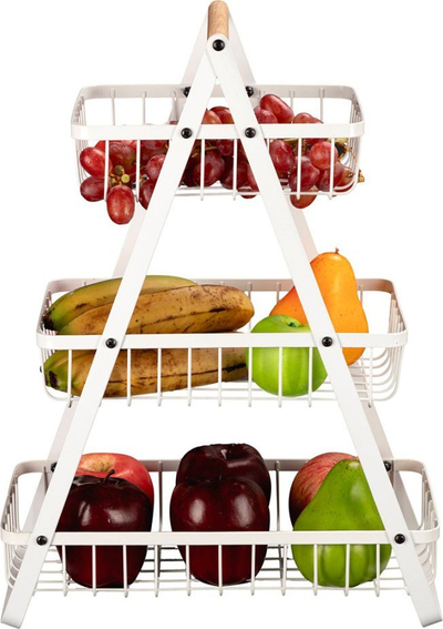Shportë me 3 nivele Elitehoff, për fruta, çelik, e bardhë