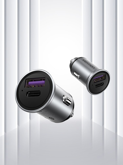 Karikues veture Vention Two Port USB A C, 60W, metal, gri