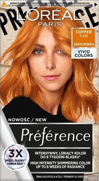 Bojë flokësh L’Oreal Paris Preference Vivid Colors 7.432 Cooper, e përhershme