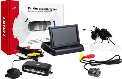 Sensor parkimi AMiO TFT02, ekran 4.3", kamerë HD-307-IR, 4 sensorë të bardhë