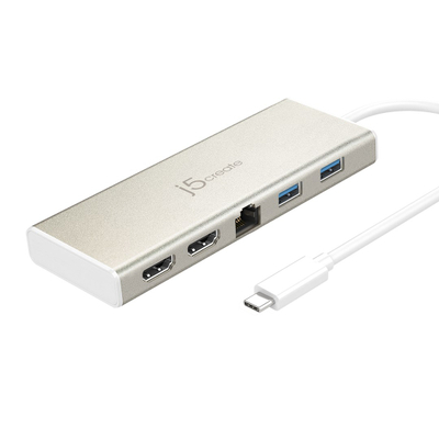 Мини докинг станица USB C J5create JCD381, двоен HDMI 4K, USB 3.0 Гигабит Етернет, сива