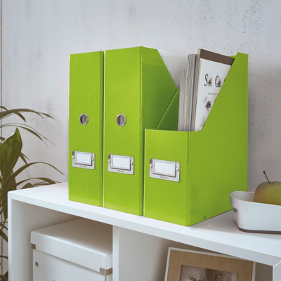 Mbajtëse revista Leitz Click and Store WOW, karton i fortë, vertikale, e bardhë