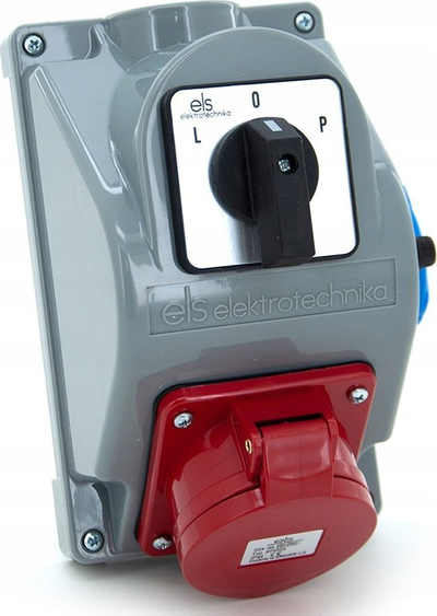 Prizë muri ELS Electrotechnics Combi, CEE 32A 5P, 1x 230V me ndërprerës 0 1, gri