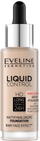 Fondatinë lëngu Eveline Liquid Control HD 010, mbulim mesatar në të plotë, efekt mat, bezhë e çelët