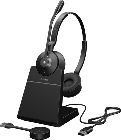 Kufje me mikrofon Jabra Engage 55 SE MS Stereo, USB, pa tela, me Charging Stand, ngjyrë e zezë