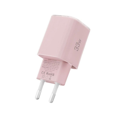Полнач за мрежа Tech-Protect NCM33W, 33W, 2 порти USB PD QC3.0, розова