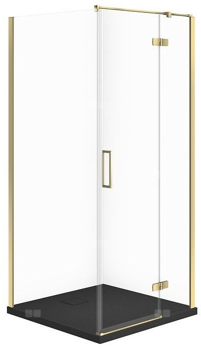 Kabinë dushi këndore Cersanit Set C556 City Right Gold, 90x90x195 cm, me bazament Tako Slim, e zezë matte