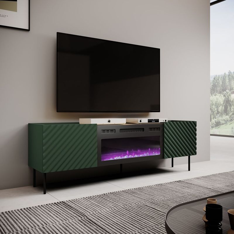 Kabinet TV me oxhak elektrik Cama Meble Onda, 180.5x40x58.39cm, chipboard MDF, i gjelbër