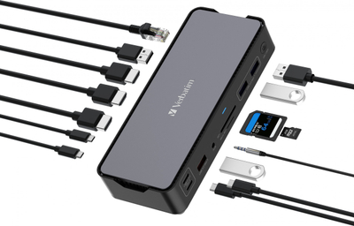 Docking station Verbatim CDS-15, 15 porta, USB-C 3.2, i zi me gri