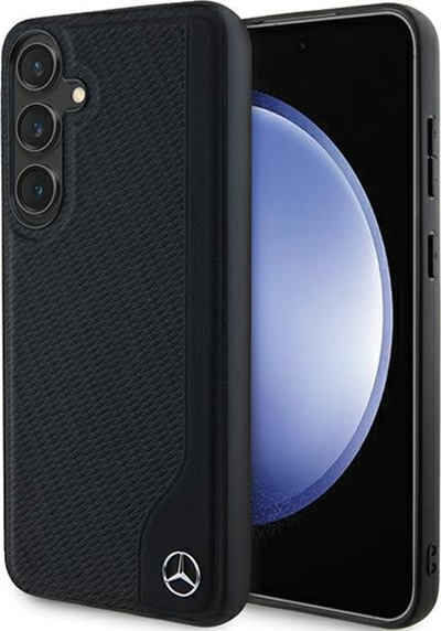 Mbështjellës telefoni Mercedes Leather Debossed për Samsung Galaxy S24 Plus, hardcase lëkurë, me MagSafe, i zi