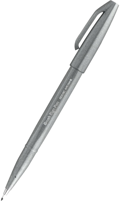 Stilolaps brushë Pentel Brush Sign Pen SES15C-N, majë fleksibile, bojë me bazë uji, gri