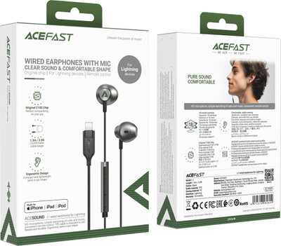 Слушалки in ear Acefast L1, врска Lightning, кабел 1.2 m, црни