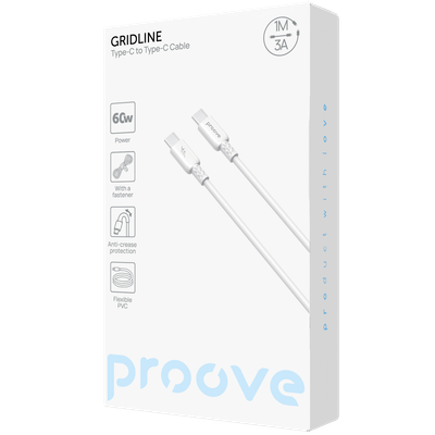 Kabllo karikimi Proove GridLine Type-C në Type-C, 60W, 1m, e bardhë