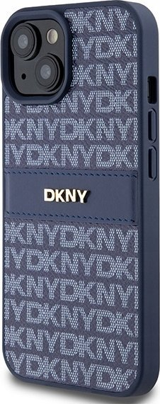 Futrollë DKNY Repeat Pattern Tonal Stripe për iPhone 15, lëkurë PU, blu