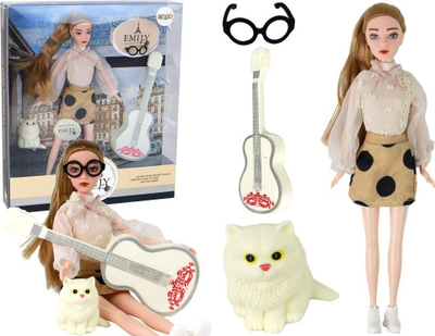 Kukull Emily LEAN Toys, me kitarë dhe syze, flokë të gjata bionde, me kotele