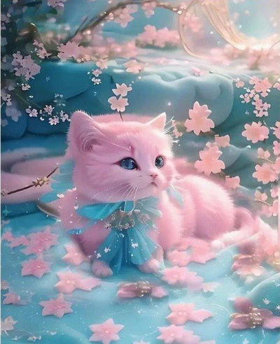 Set mozaik diamanti NORIMPEX Pink Cat With Bow, 30x40 cm, mace rozë