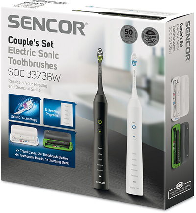 Set brusha të dhëmbëve elektrike Sencor SOC 3373BW, 2 copë, të zeza/bardha