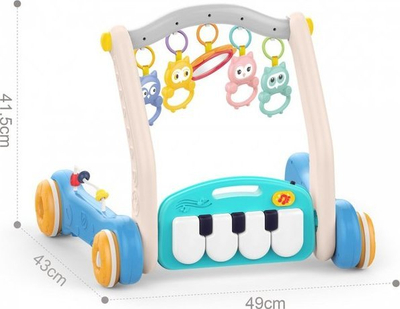 Lodër ecëse 2n1 Woopie Piano Rack and Walker, tapet loje, piano muzikore, shumëngjyrëshe