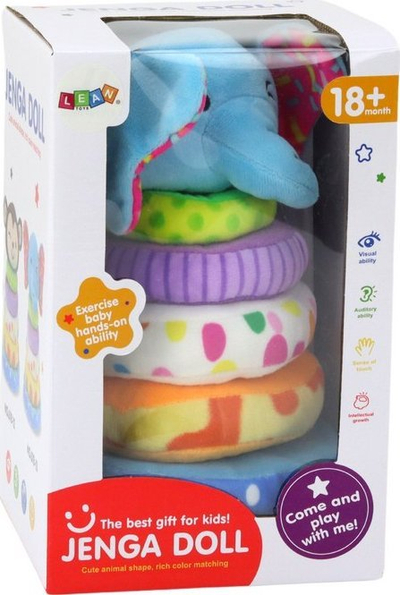 Lodër piramidë pelushi Leantoys elefant, edukative, 24 cm, me shumë ngjyra