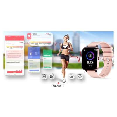 Smartwatch Giewont GW230-1, mat shëndetin, rrip silikoni rozë