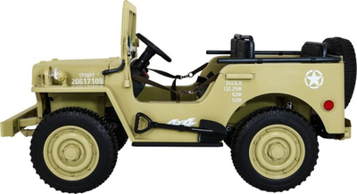 Makina elektrike për kalamaj Baby Active Retro Military Vehicle 4x4, me drita që punojnë, ngjyrë rëre